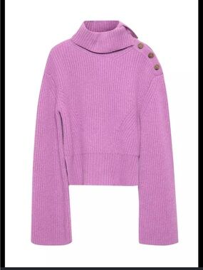 Simkhai Adrienne Ribbed Turtleneck Sweater with Shoulder Buttons - Lilac